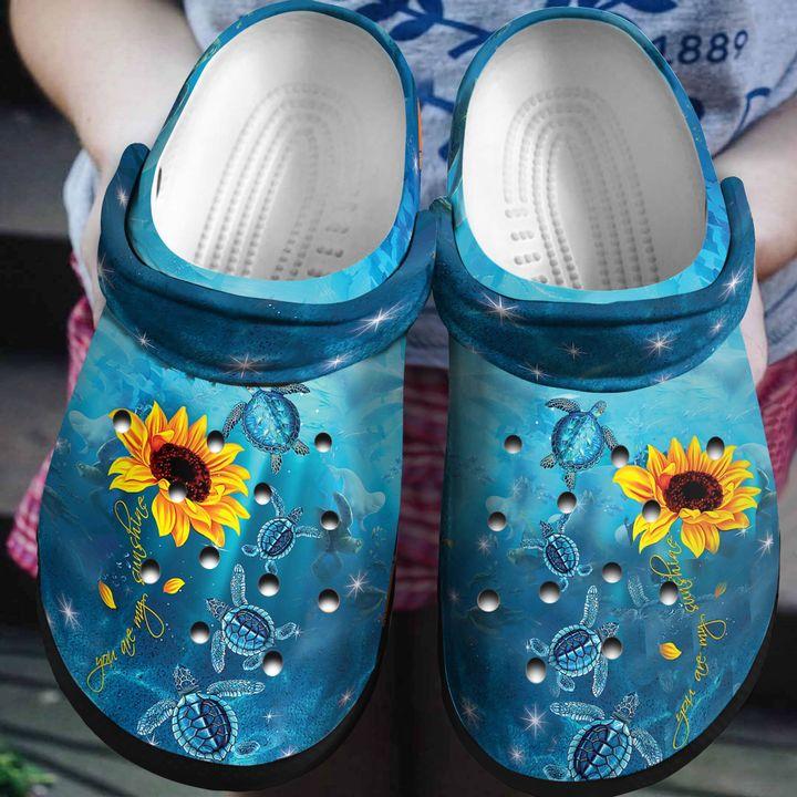 Turtle Sunflower You Are My Sunshine Shoes For Men And Women - Clog Shoes - Blue