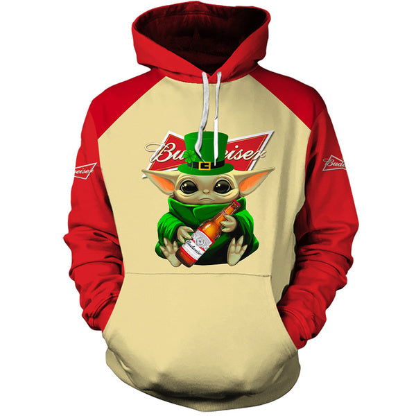 Yoda Hug Budweiser St Patrick's Day 3D Hoodie  Zip Hoodie - 3D Hoodie - Red