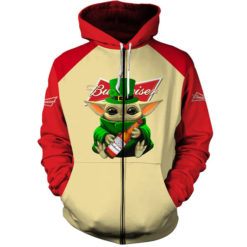 Yoda Hug Budweiser St Patrick's Day 3D Hoodie  Zip Hoodie - 3D Zip Hoodie - Red