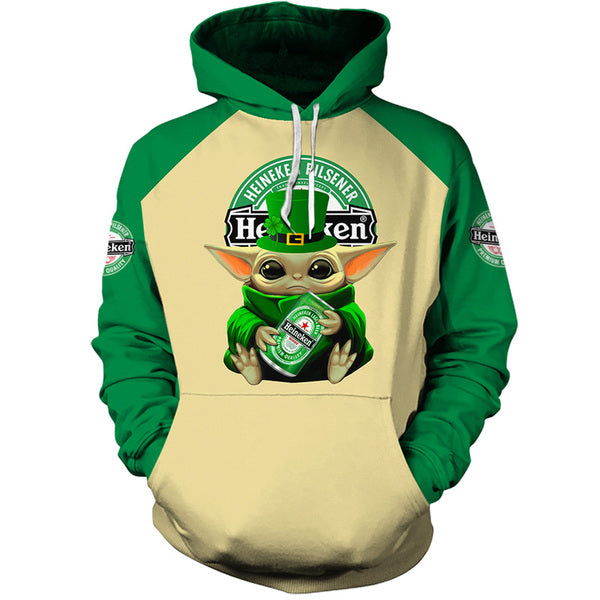 Yoda Hug Heineken St Patrick's Day 3D Hoodie  Zip Hoodie - 3D Hoodie - Green
