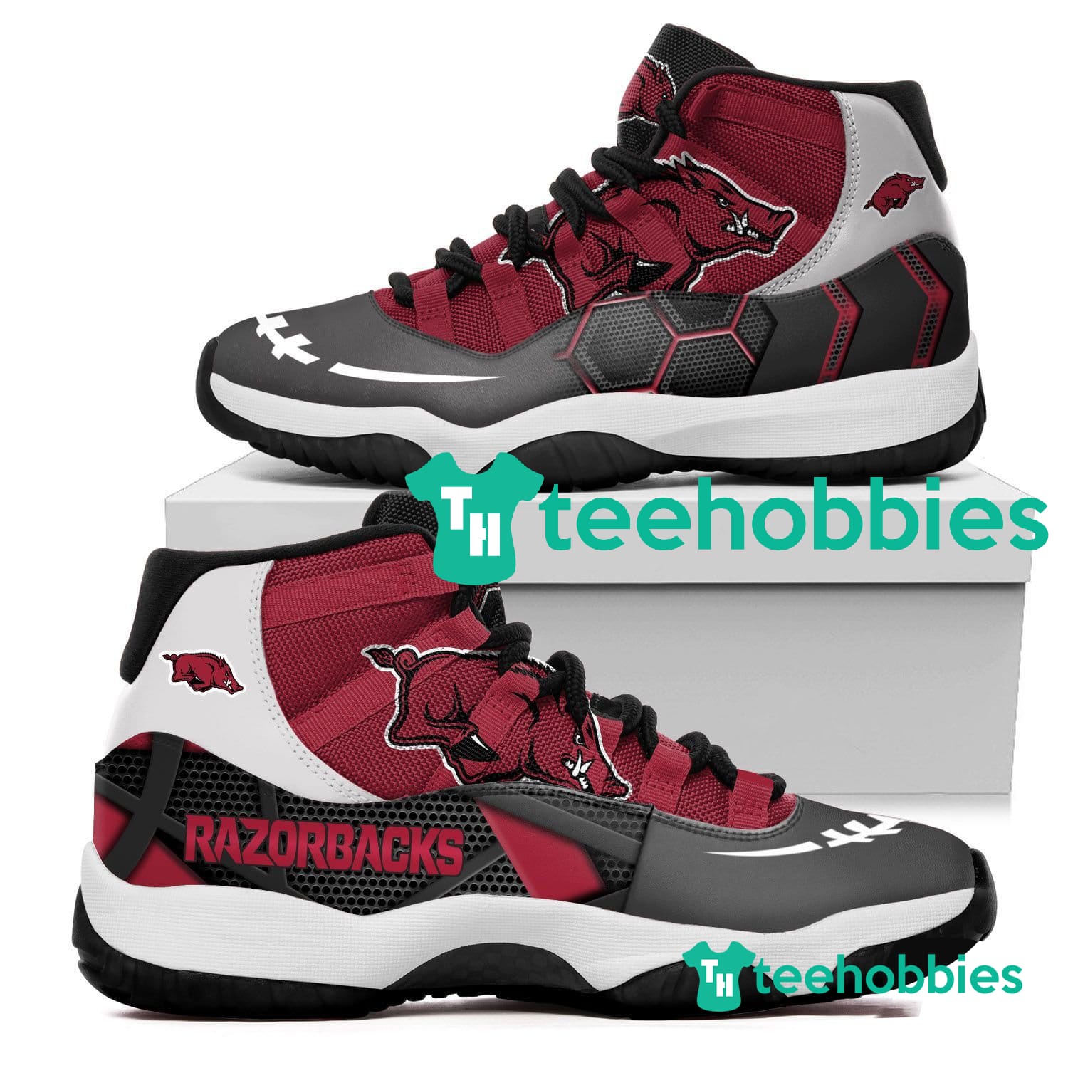 Arkansas Razorbacks New Air Jordan 11 Sneakers Shoes Concord Bred Retro Design Men Women Product photo 1