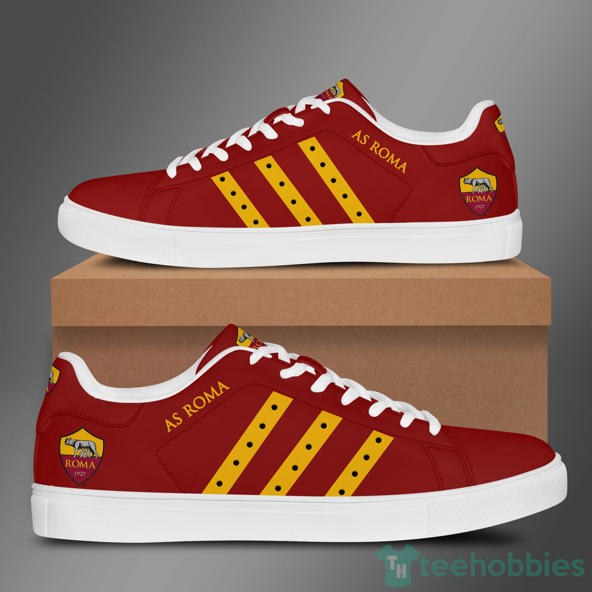 As Roma Yellow Striped Red Low Top Skate Shoes Product photo 1