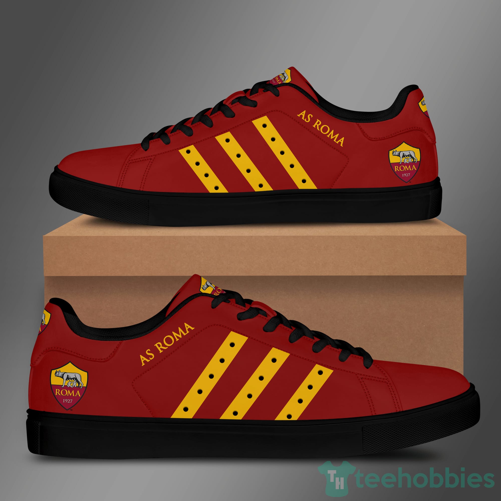 As Roma Yellow Striped Red Low Top Skate Shoes Product photo 2