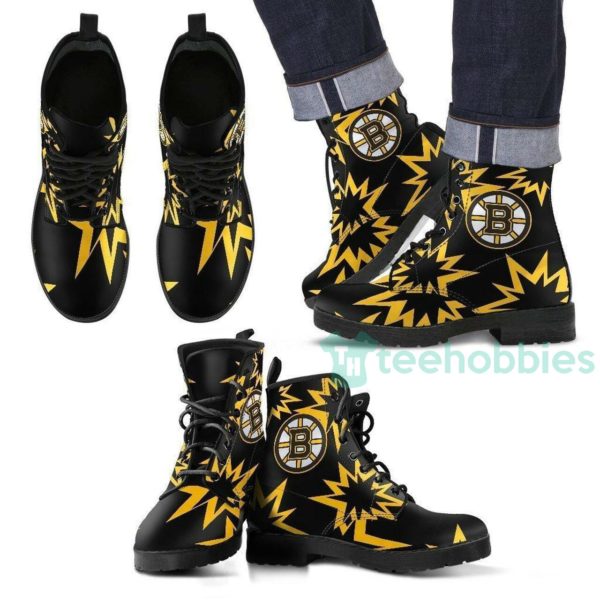 Boston Bruins Pattern Leather Boots Shoes