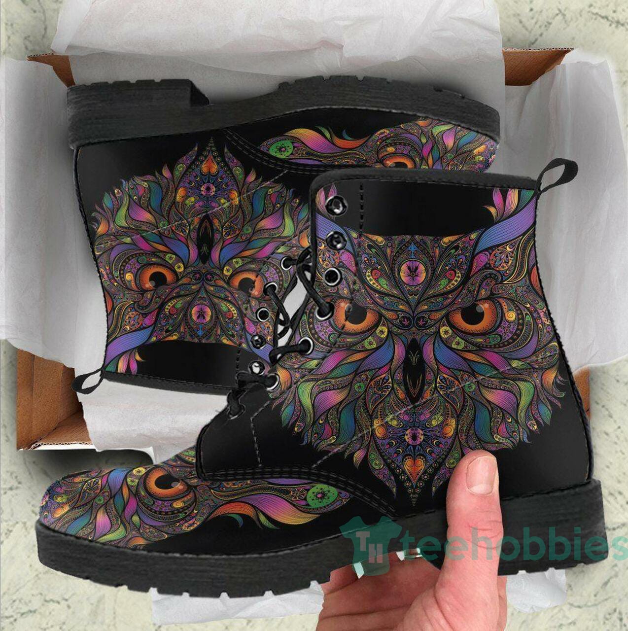 Colorful Owl Handcrafted Leather Boots Shoes Product photo 1