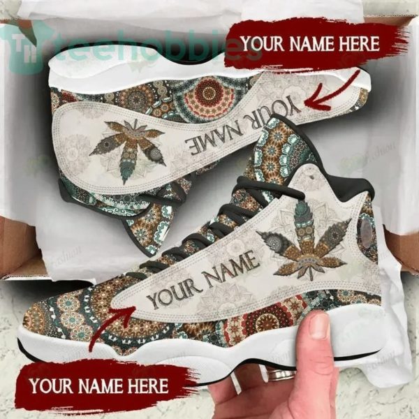Custom Name Weed Leaf And Mandala Pattern Air Jordan 13 Sneaker Shoes