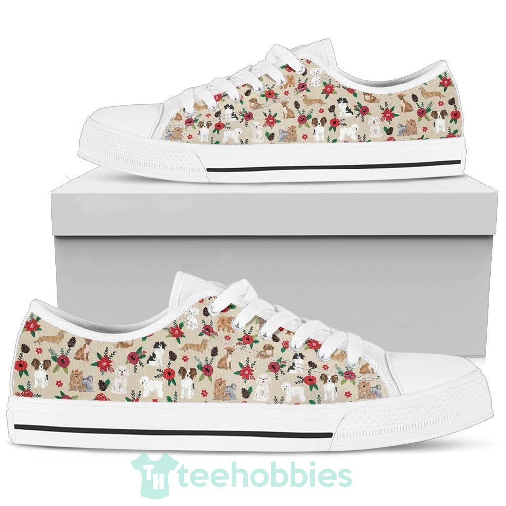 Dogs On Floral Sneakers Low Top Shoes