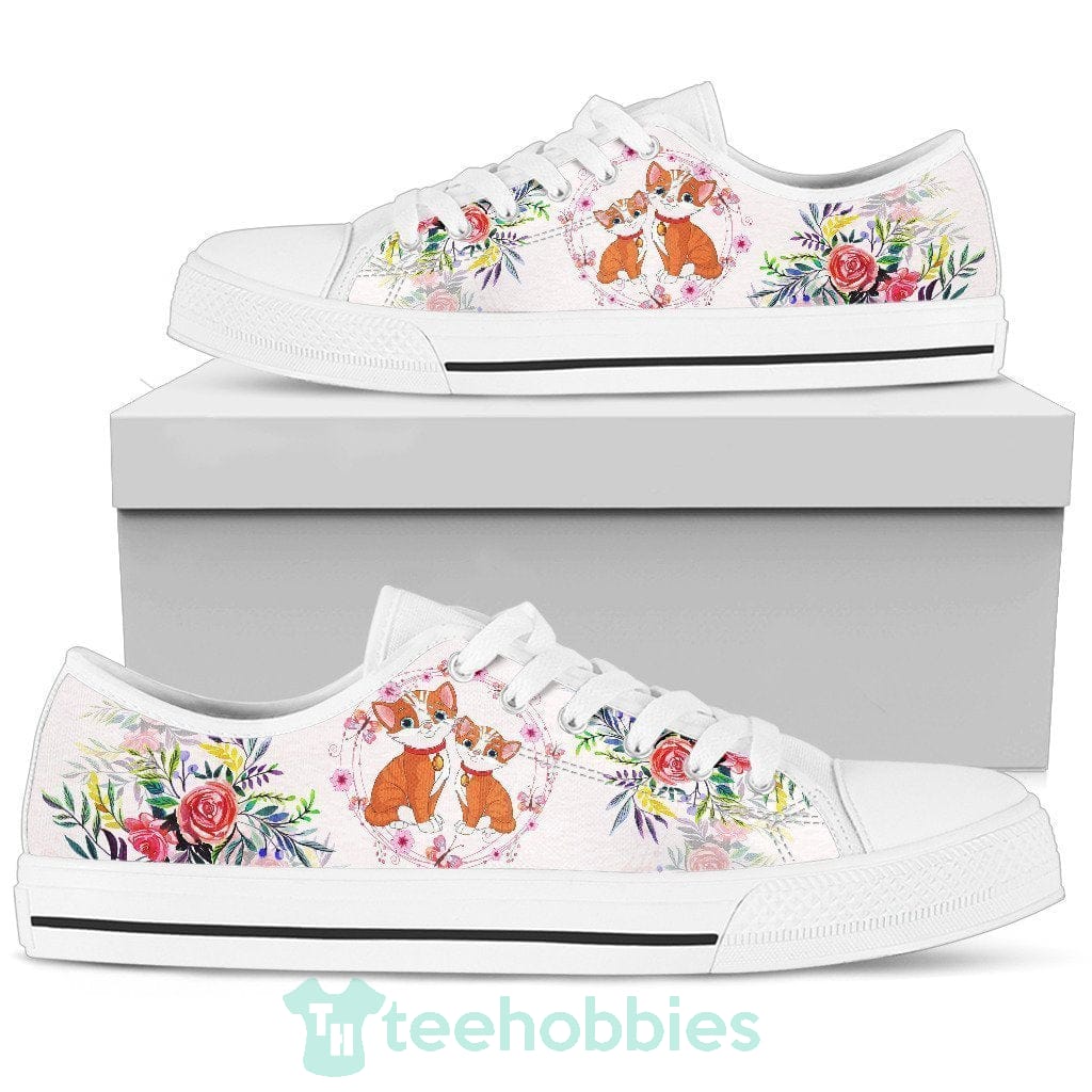 Floral Cat Sneakers Low Top Shoes For Cat Lover
