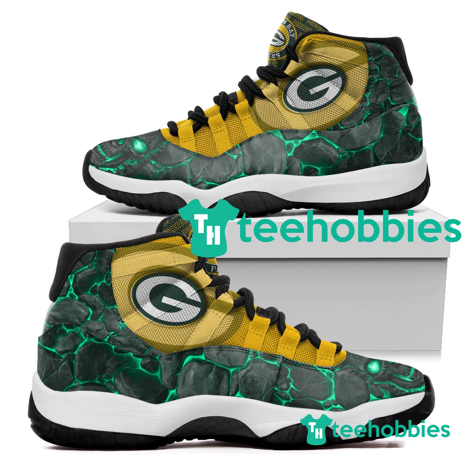 Green Bay Packers Logo Lava Skull Air Jordan 11 Sneakers Shoes Product photo 1