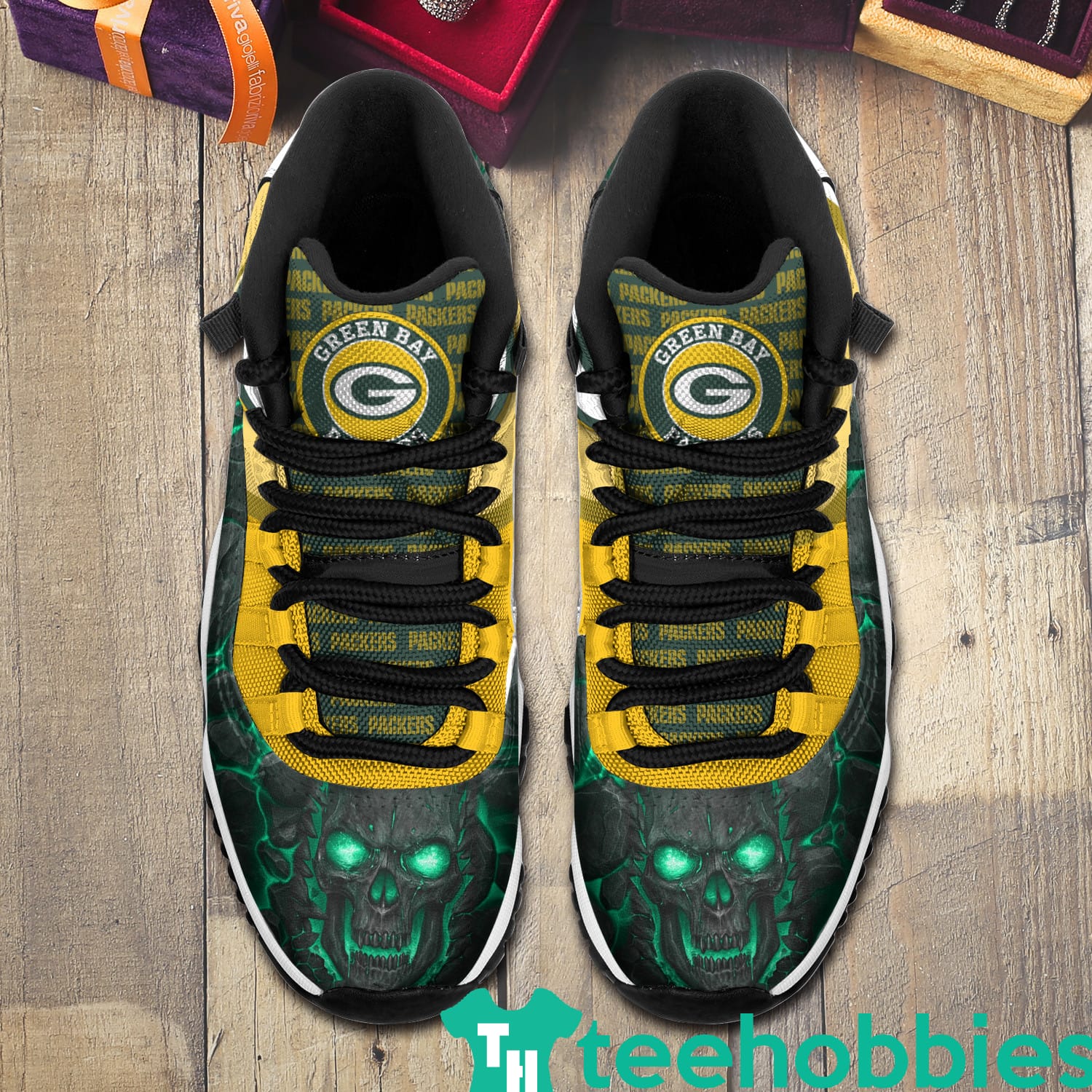 Green Bay Packers Logo Lava Skull Air Jordan 11 Sneakers Shoes Product photo 2