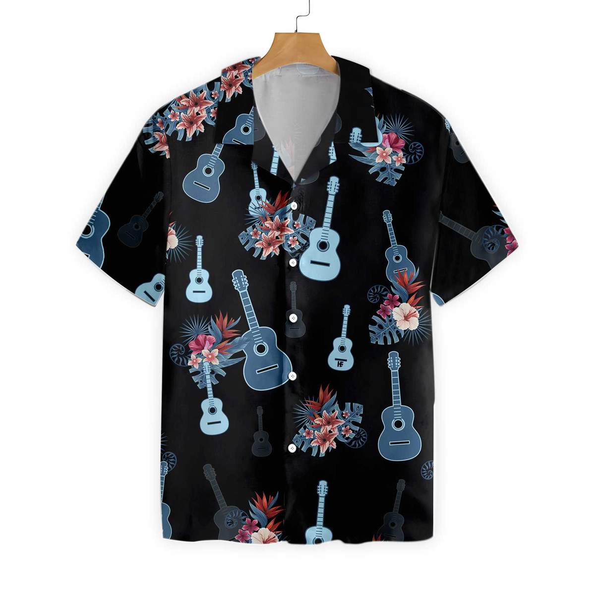 Guitar Lover Tropical Guitar Hawaiian Shirt - Short-Sleeve Hawaiian Shirt - Black