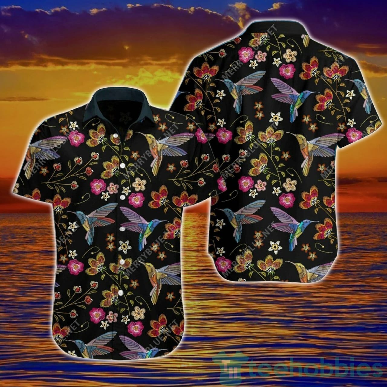Hummingbird Embroidery Hawaiian Shirt Product photo 1