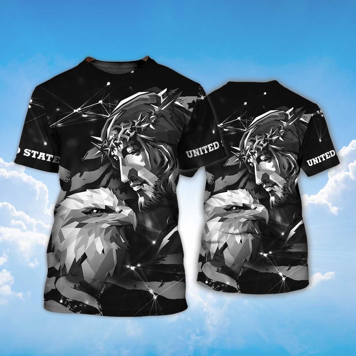 Jesus Lover Eagle And God T-Shirt - 3D T-Shirt - Black