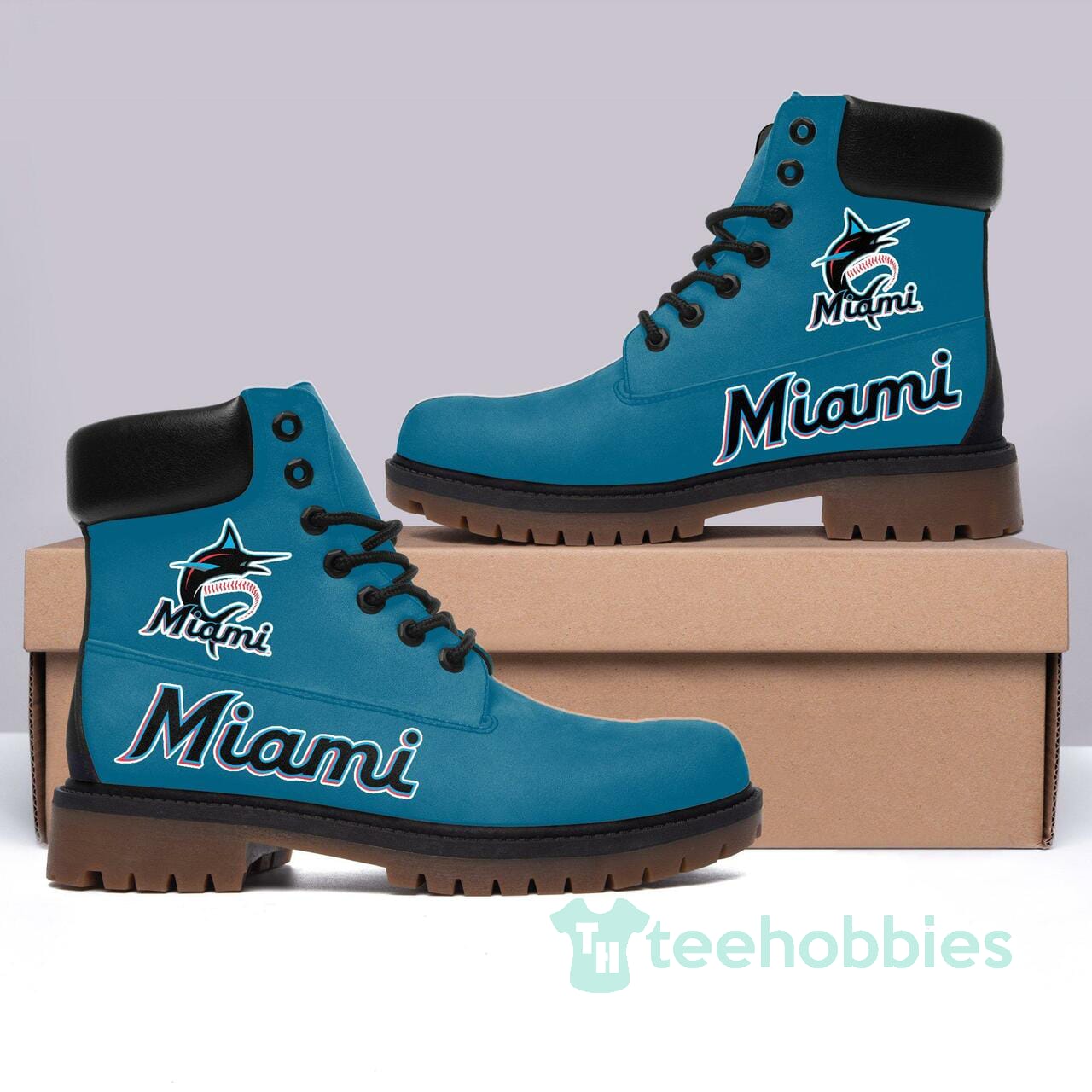 Miami Marlins Baseball Leather Boots Men Women Shoes Product photo 1