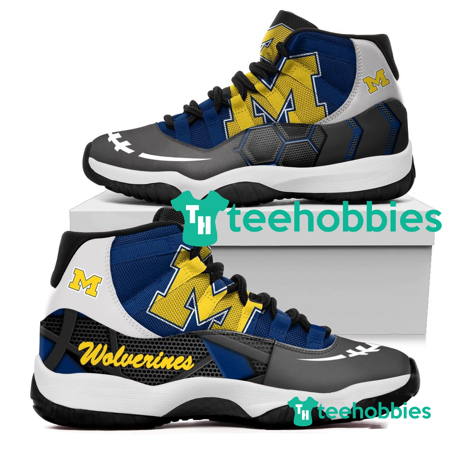 Michigan Wolverines New Air Jordan 11 Sneakers Shoes Concord Bred Retro Design Men Women Product photo 1