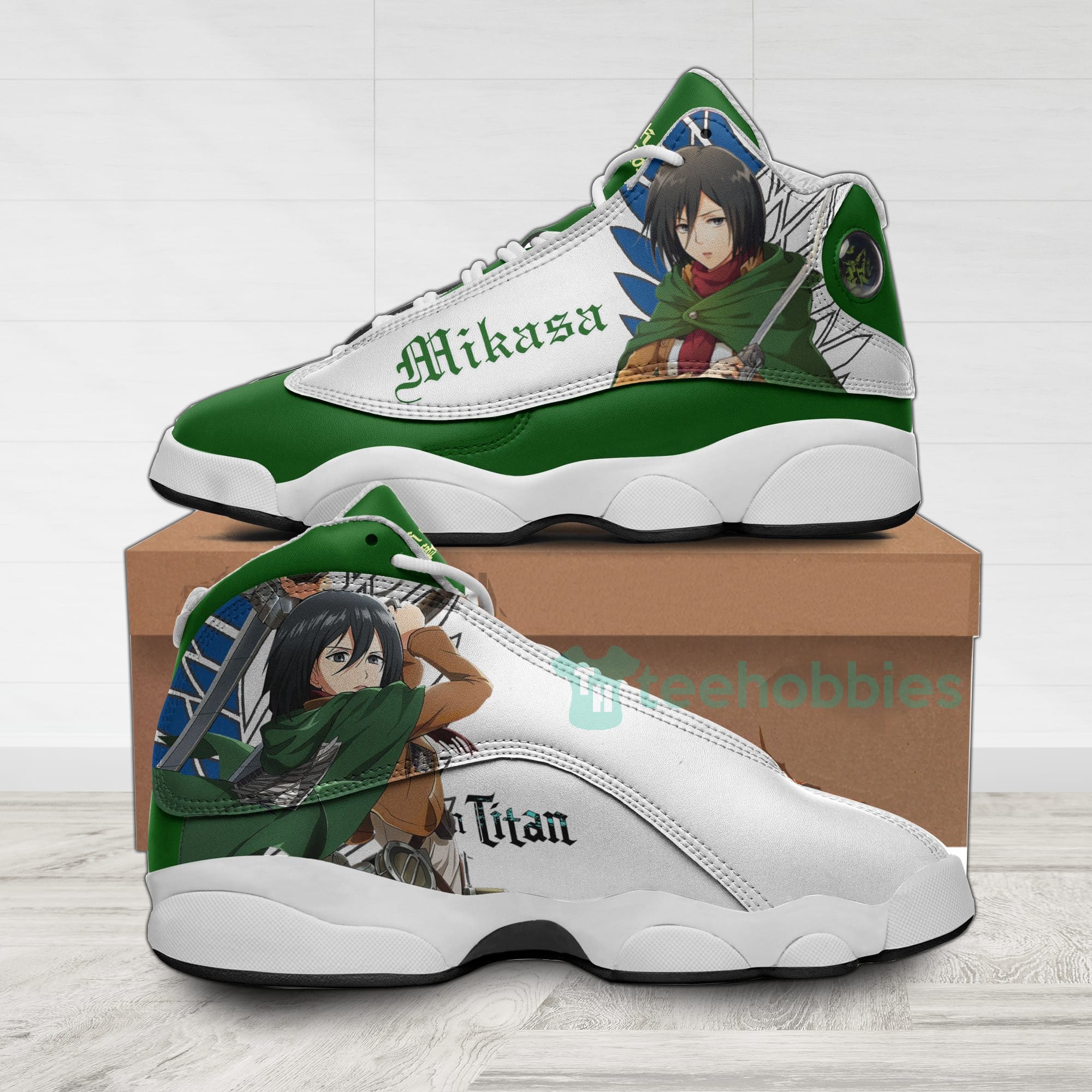 Mikasa Ackerman Custom Attack On Titan Anime Air Jordan 13 Shoes