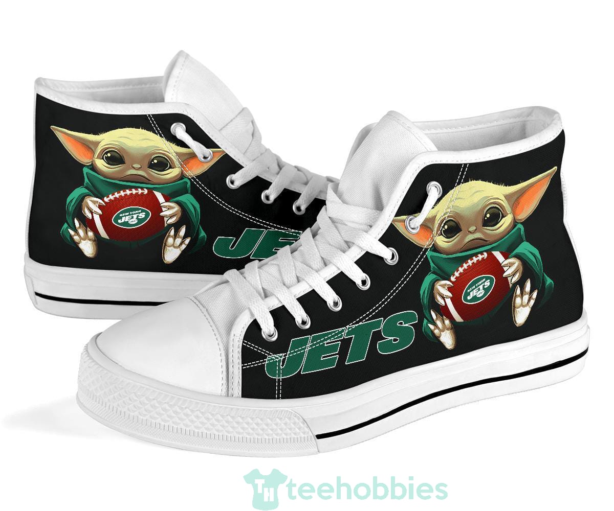 NY Jets Cute Baby Yoda High Top Shoes Fan Gift Product photo 1