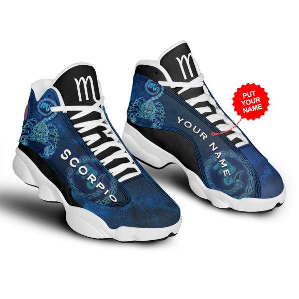Personalized Name Zodiac Scorpio Air Jordan 13 Shoes - Men's Air Jordan 13 - Navy Blue