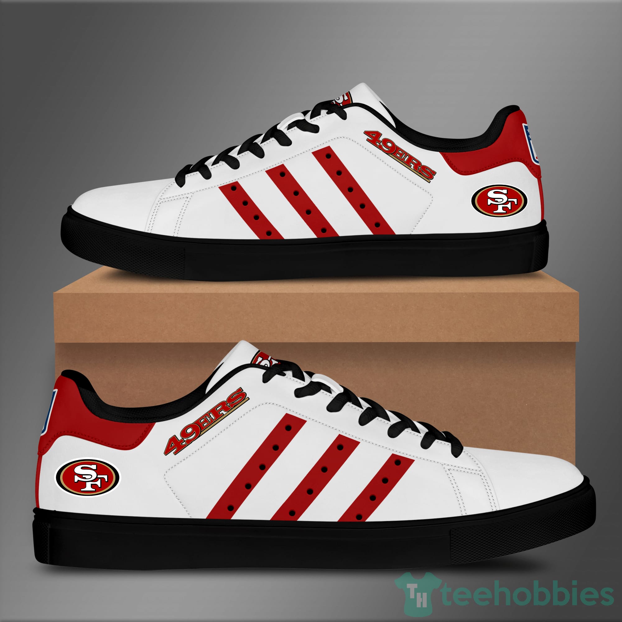 San Francisco 49Ers Red Striped White Low Top Skate Shoes Product photo 2