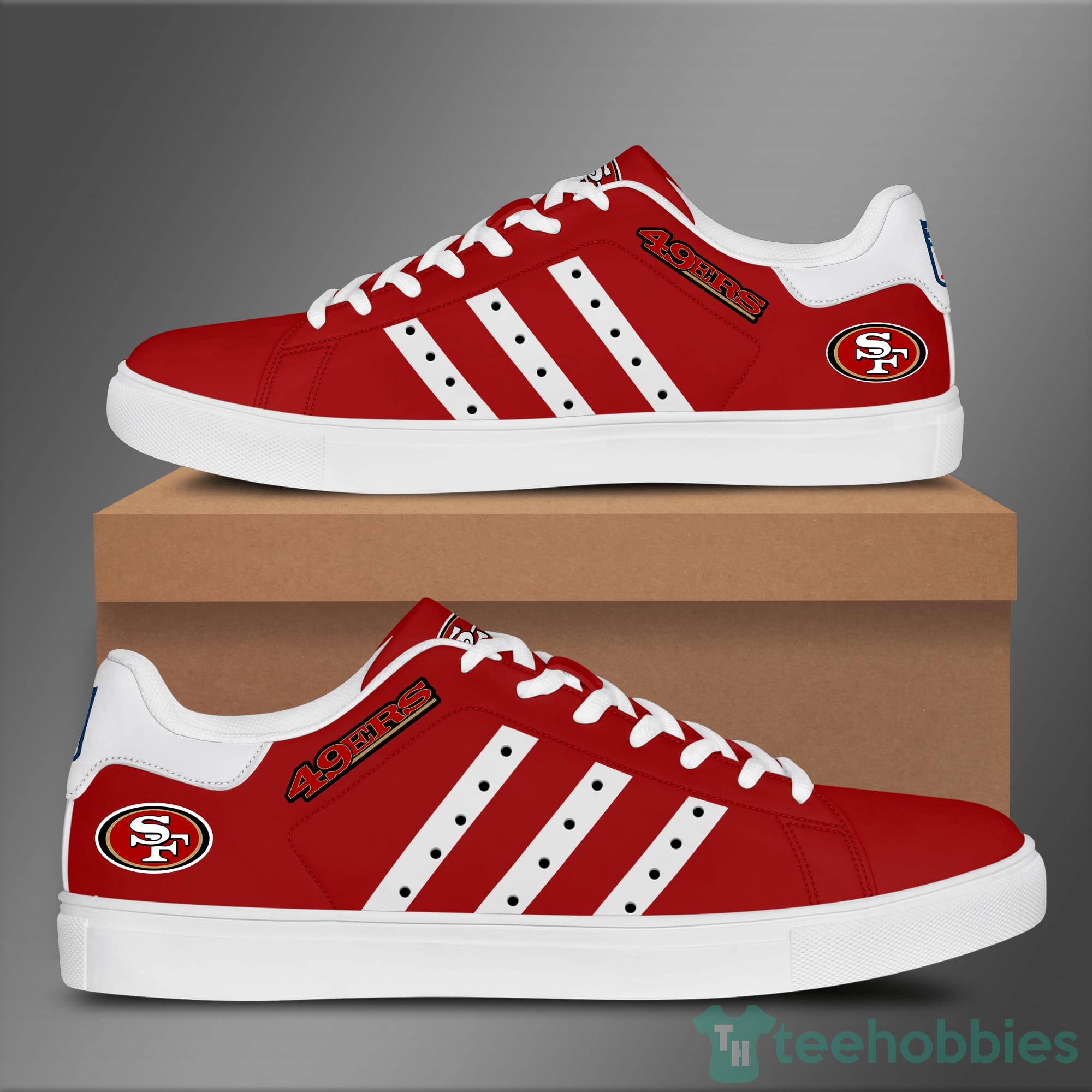 San Francisco 49Ers White Striped Red Low Top Skate Shoes Product photo 1