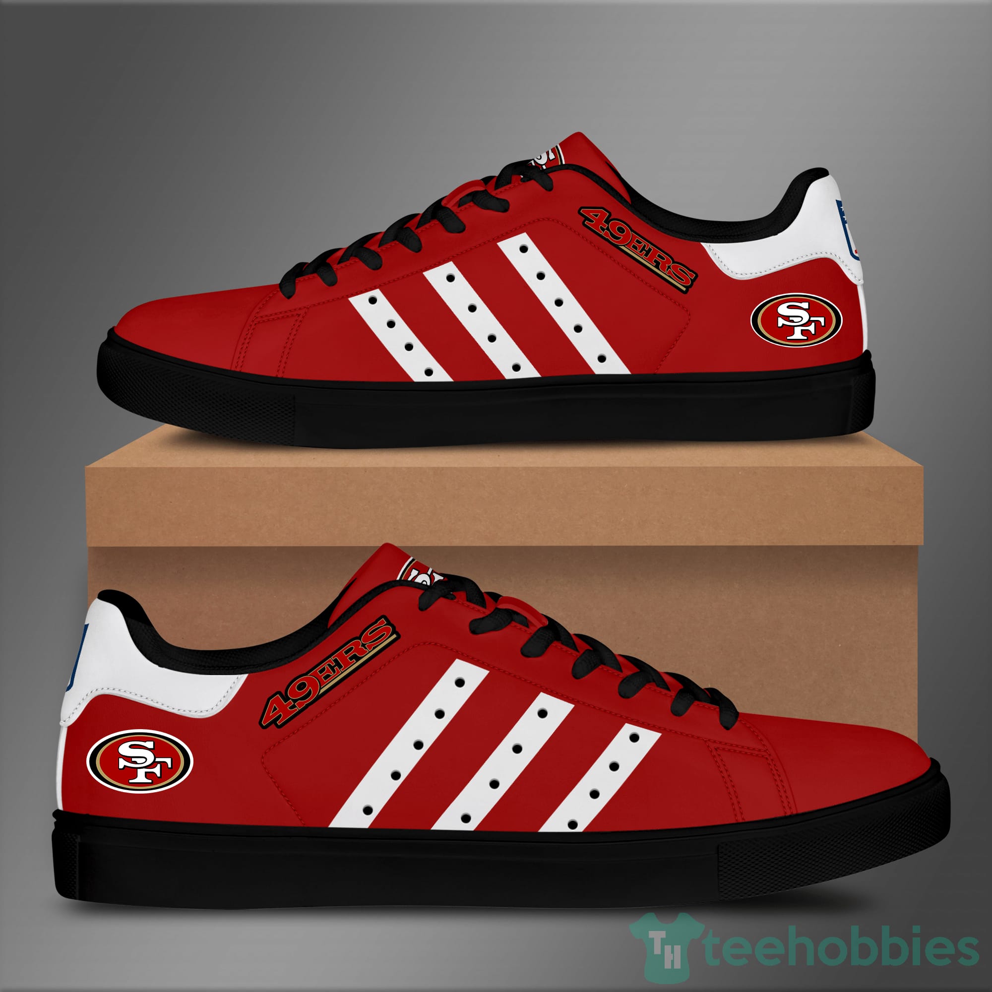 San Francisco 49Ers White Striped Red Low Top Skate Shoes Product photo 2