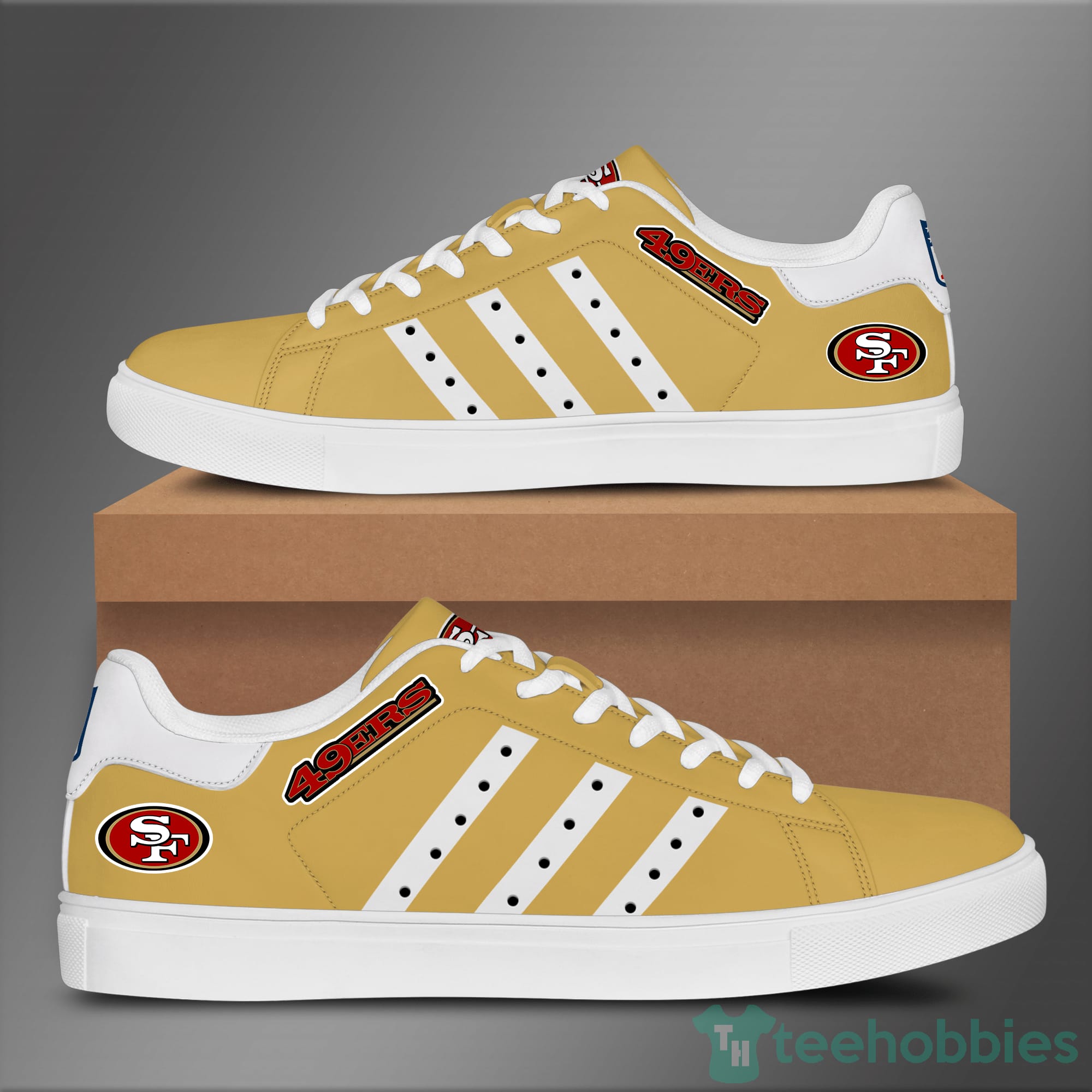 San Francisco 49Ers White Striped Yellow Low Top Skate Shoes Product photo 1