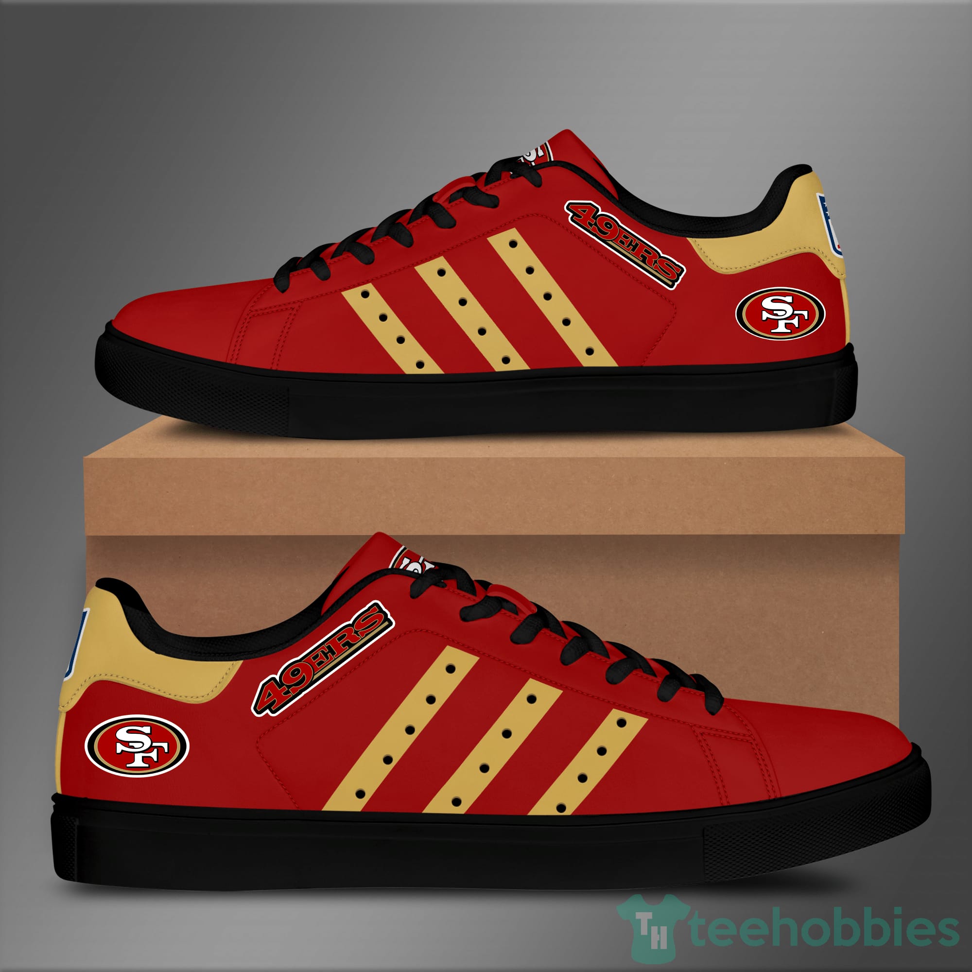 San Francisco 49Ers Yellow Striped Red Low Top Skate Shoes Product photo 2