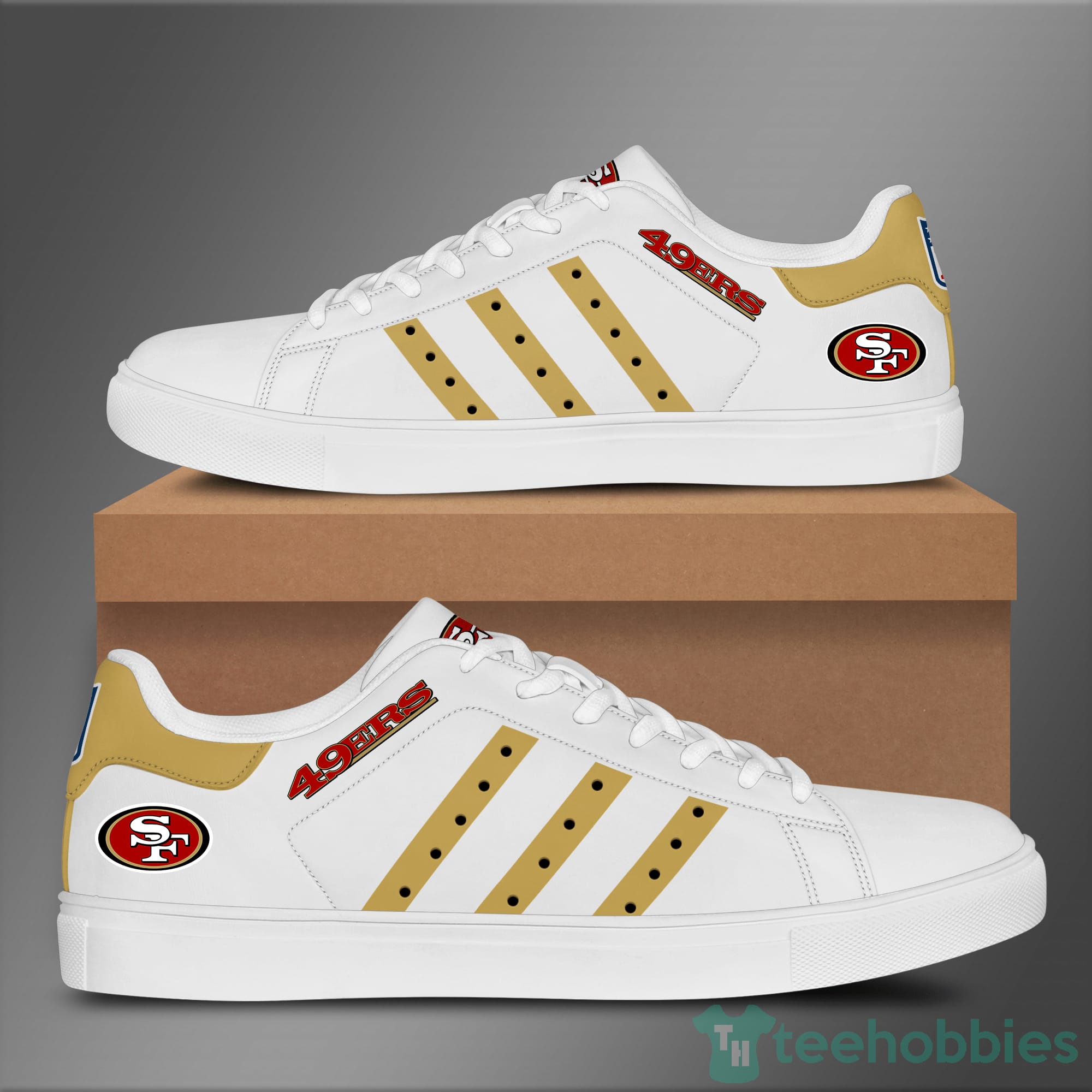 San Francisco 49Ers yellow Striped White Low Top Skate Shoes