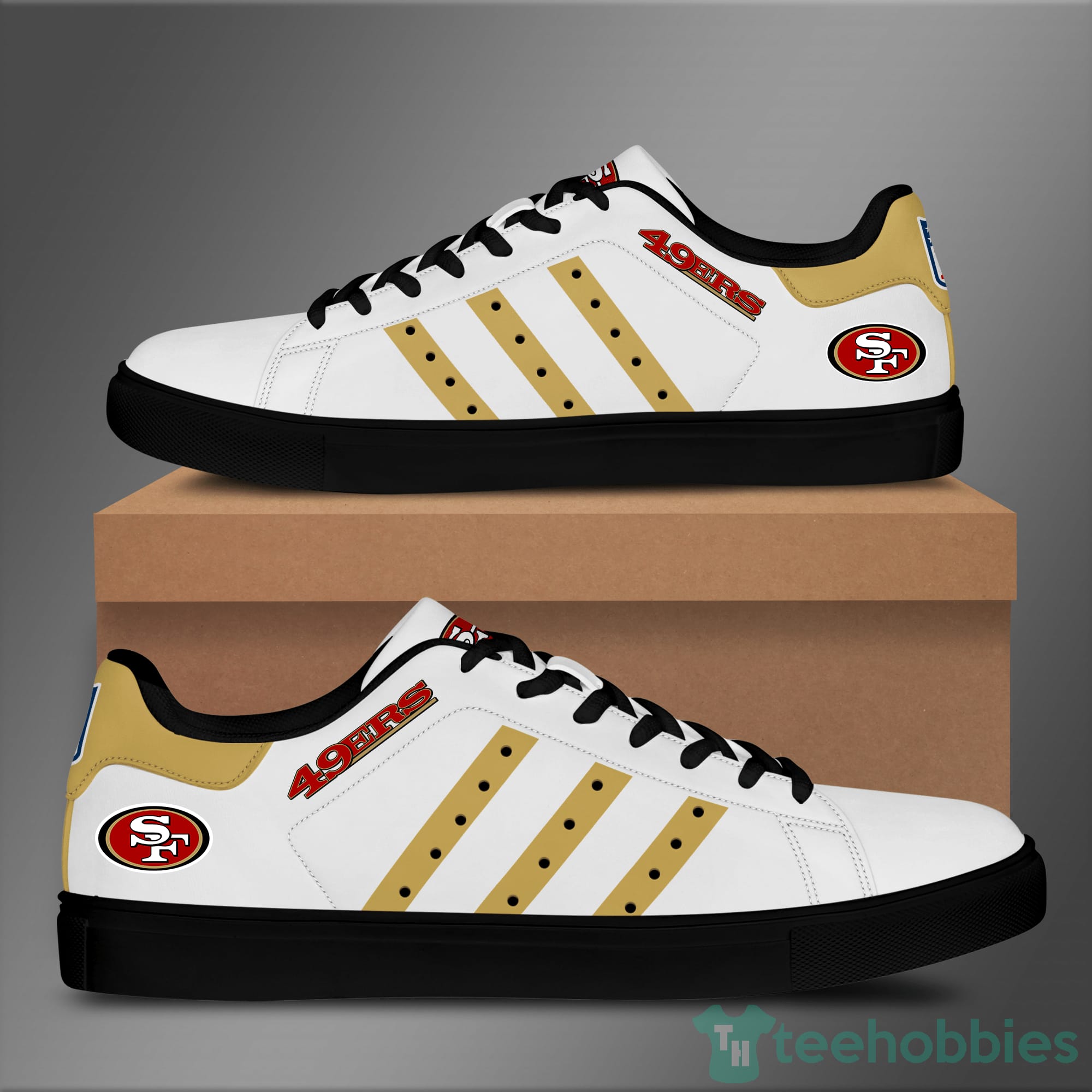 San Francisco 49Ers yellow Striped White Low Top Skate Shoes Product photo 2