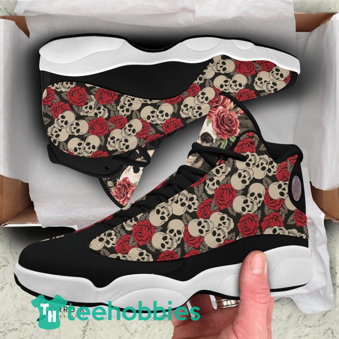 Skull And Flower Black Air Jordan 13 Sneaker Shoes