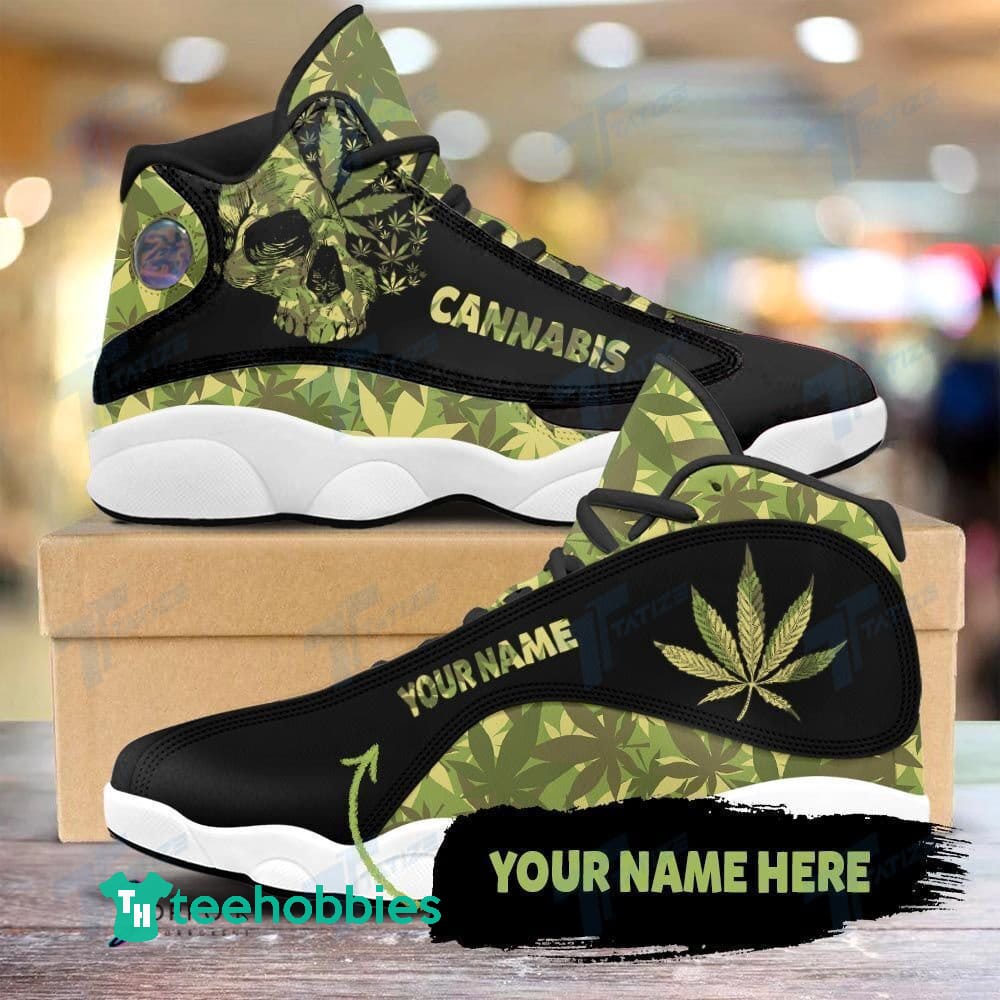 Skull Weed Camo Pattern Custom Name Air Jordan 13 Sneaker Shoes