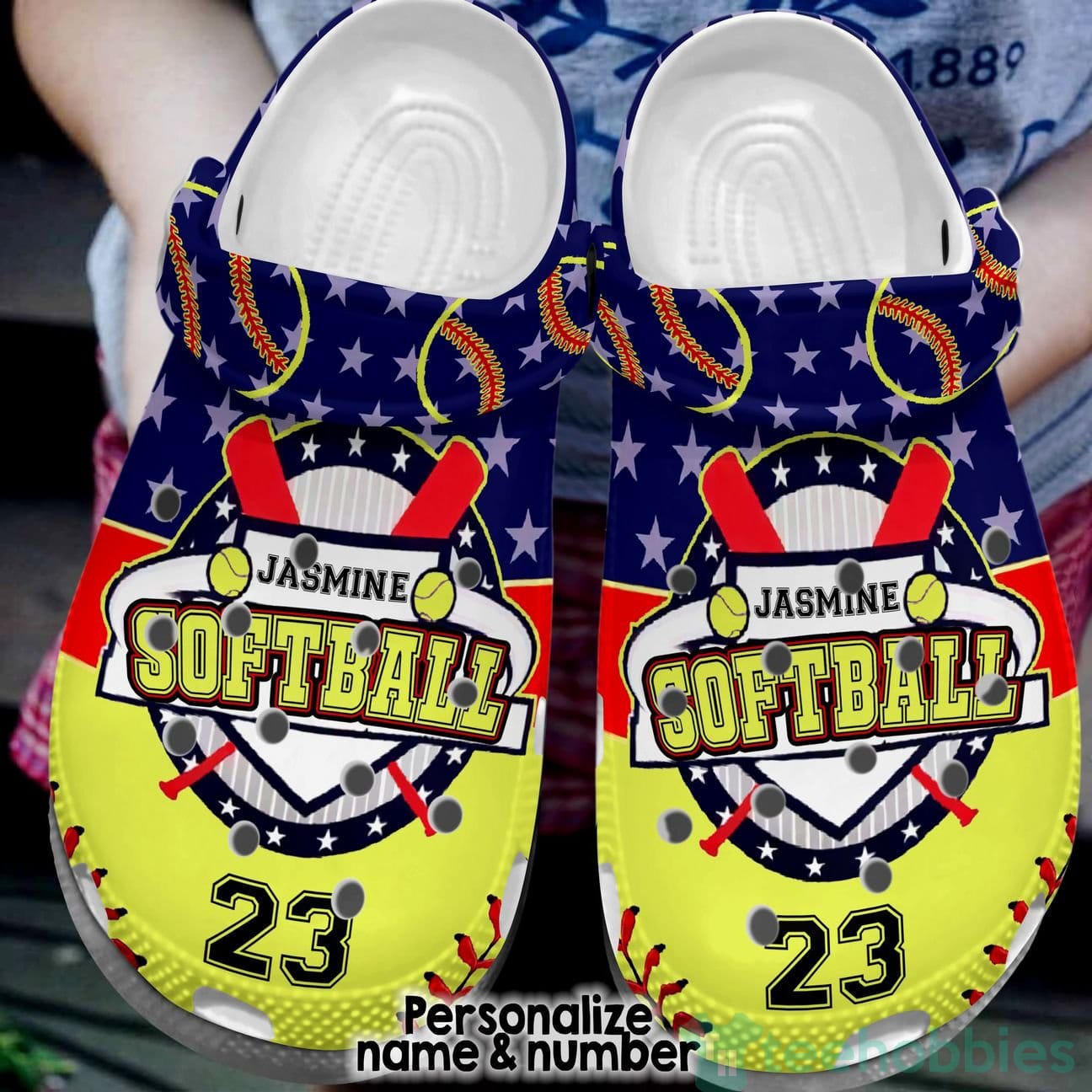 Personalized Name Softball Clog Shoes Starry Softball