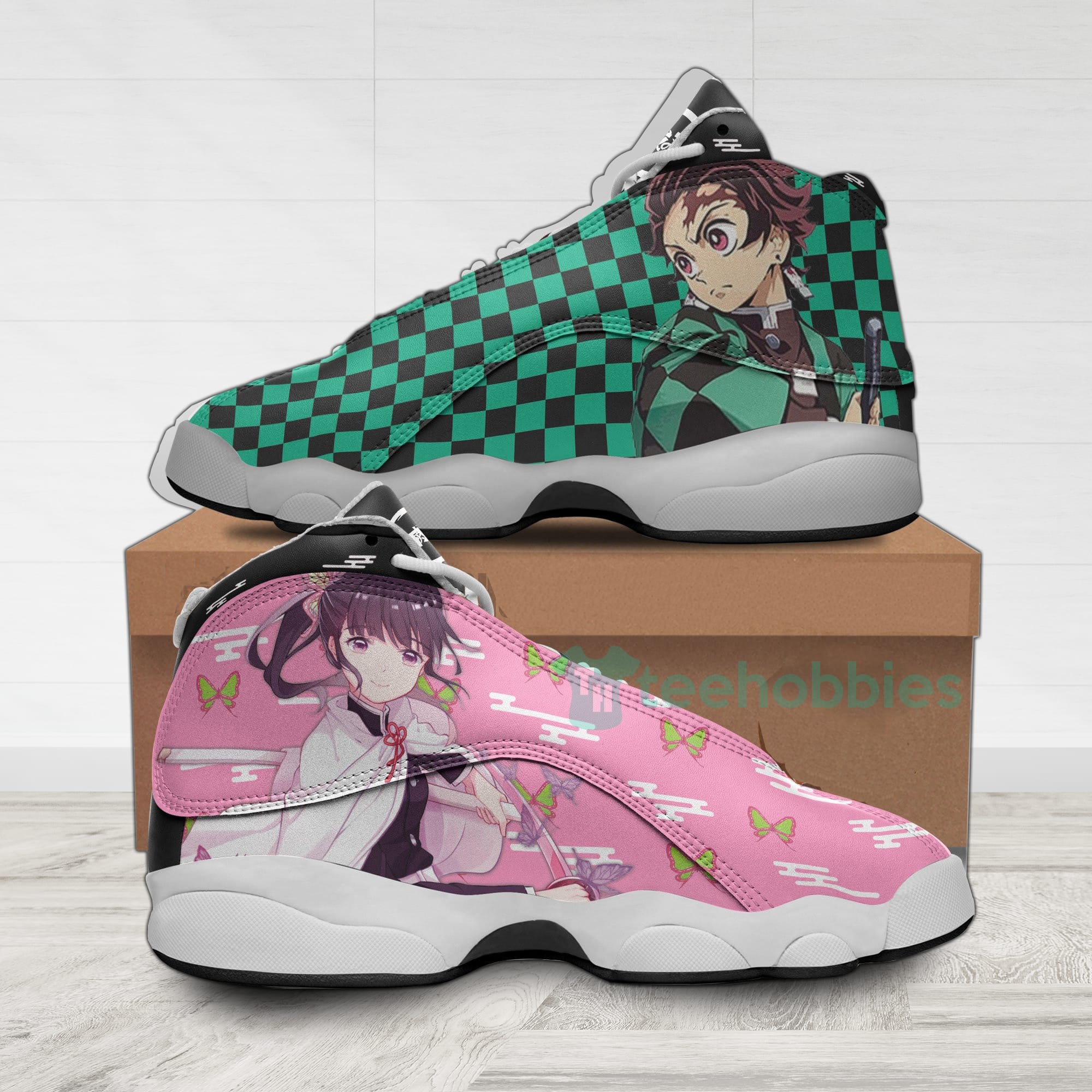 Tanjiro And Kanao Custom KNY Anime Air Jordan 13 Shoes