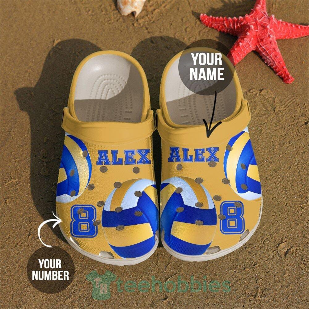Personalized Name Number Volleyball Clog Shoes Yellow & Blue