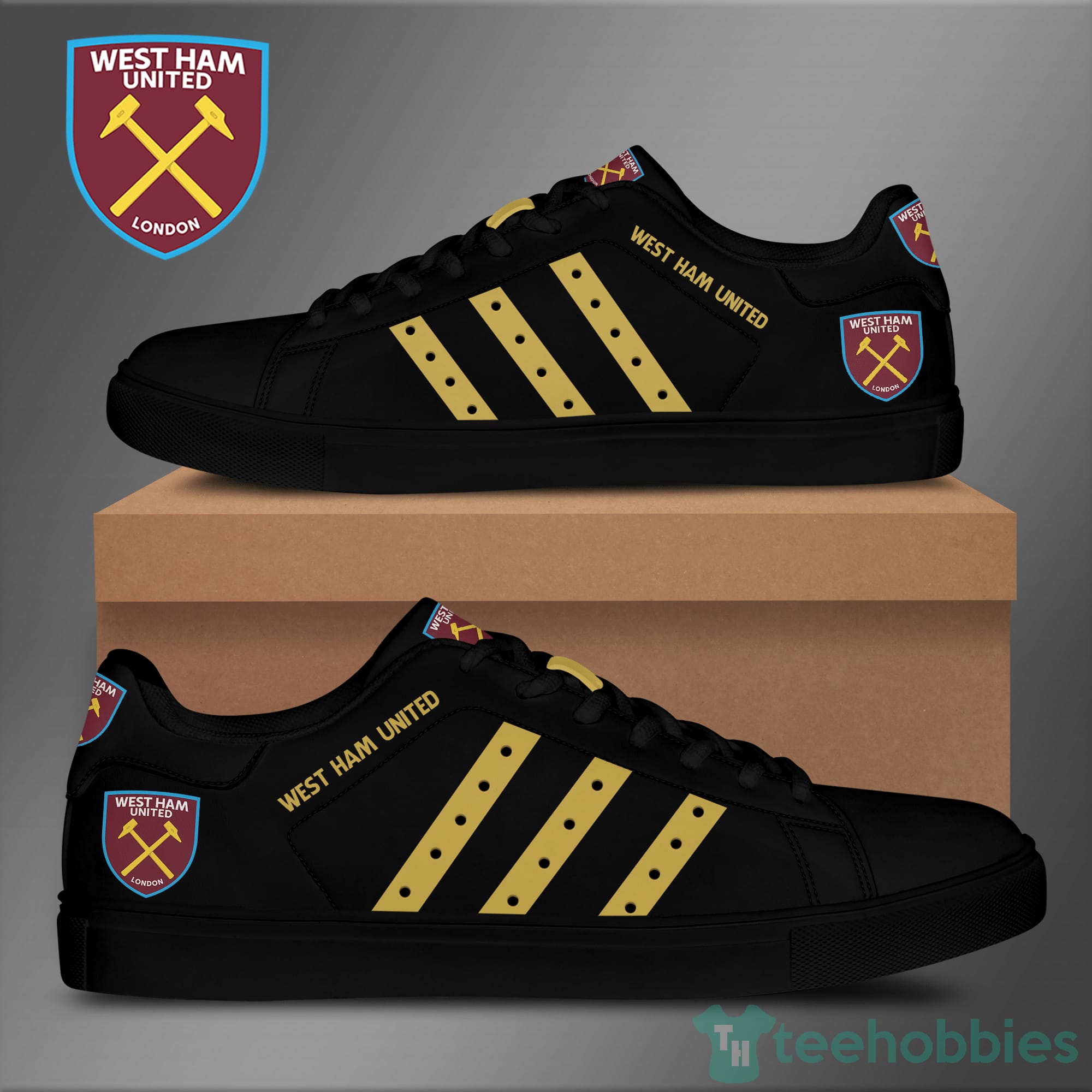 West Ham United Leather Black Low Top Skate Shoes Product photo 2