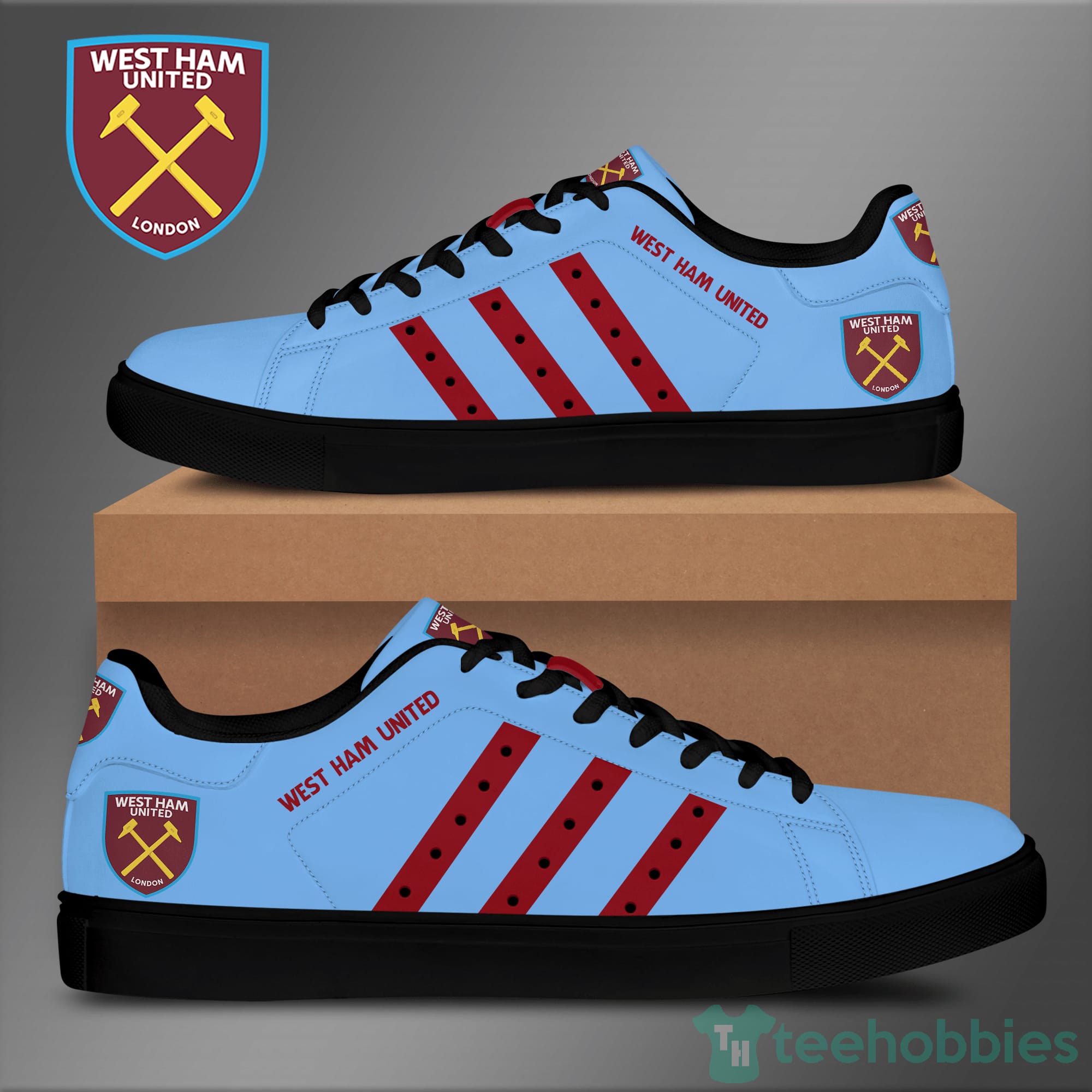 West Ham United Leather Light Blue Low Top Skate Shoes Product photo 2