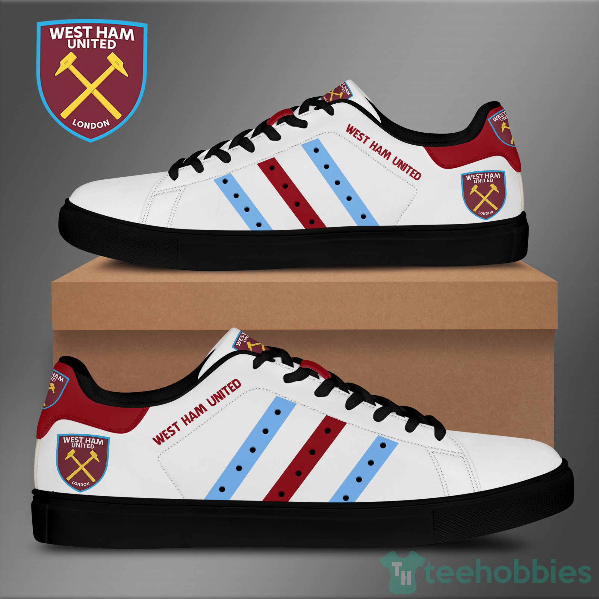 West Ham United Leather Light Blue Striped Low Top Skate Shoes Product photo 2