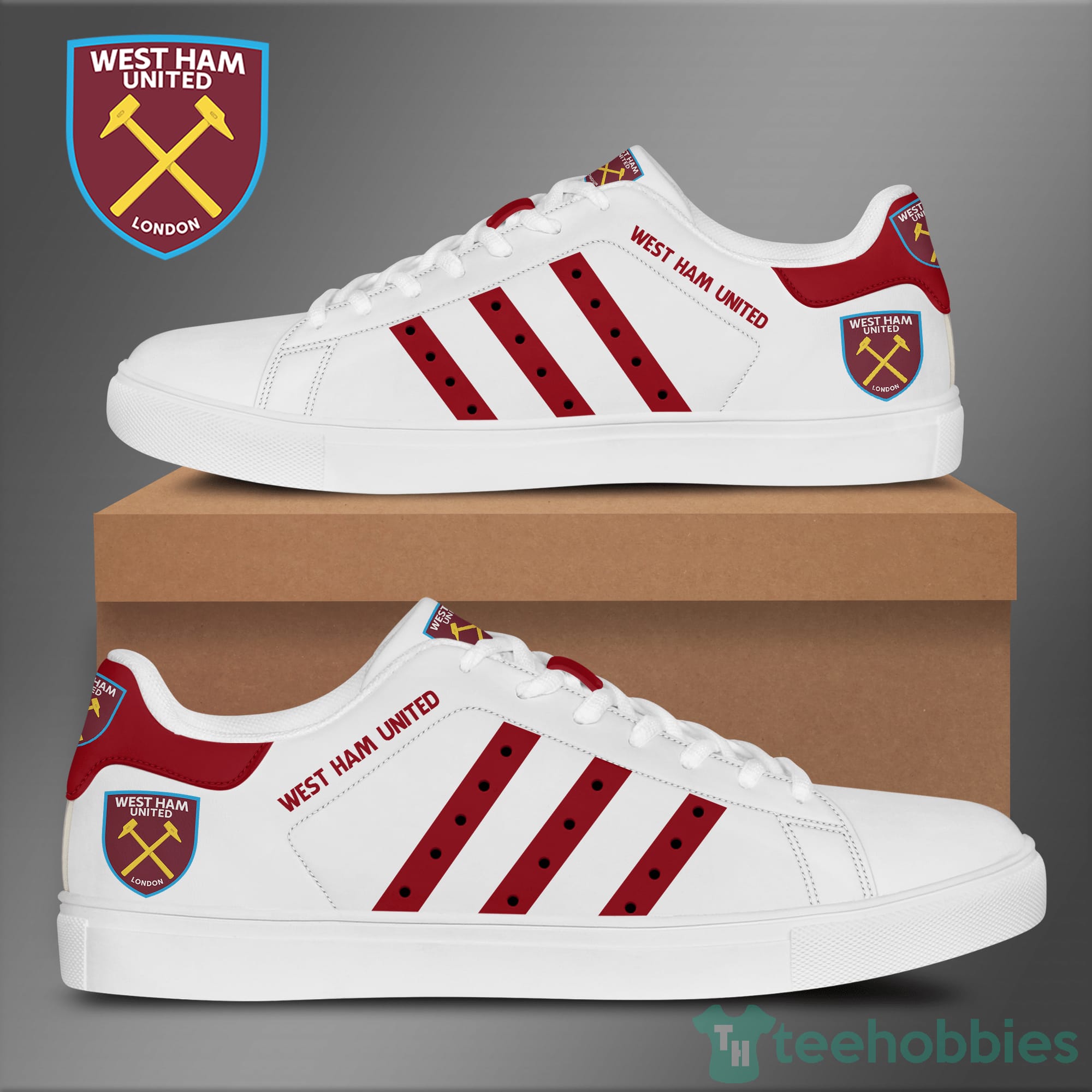 West Ham United Leather White Low Top Skate Shoes Product photo 1