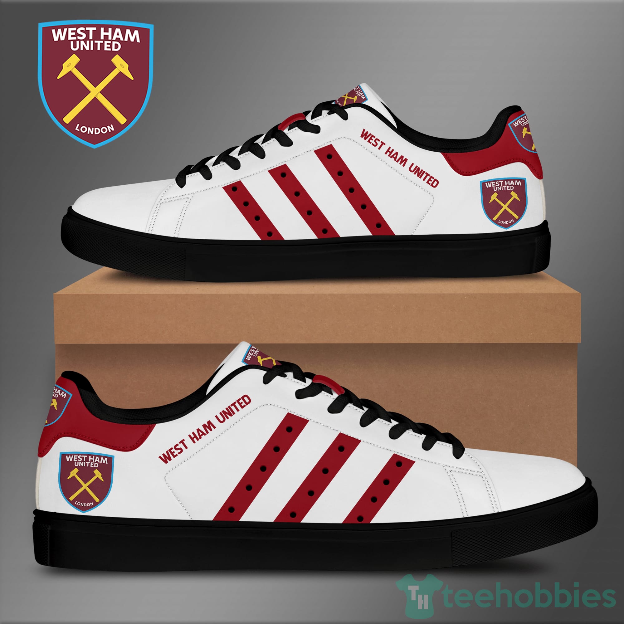 West Ham United Leather White Low Top Skate Shoes Product photo 2
