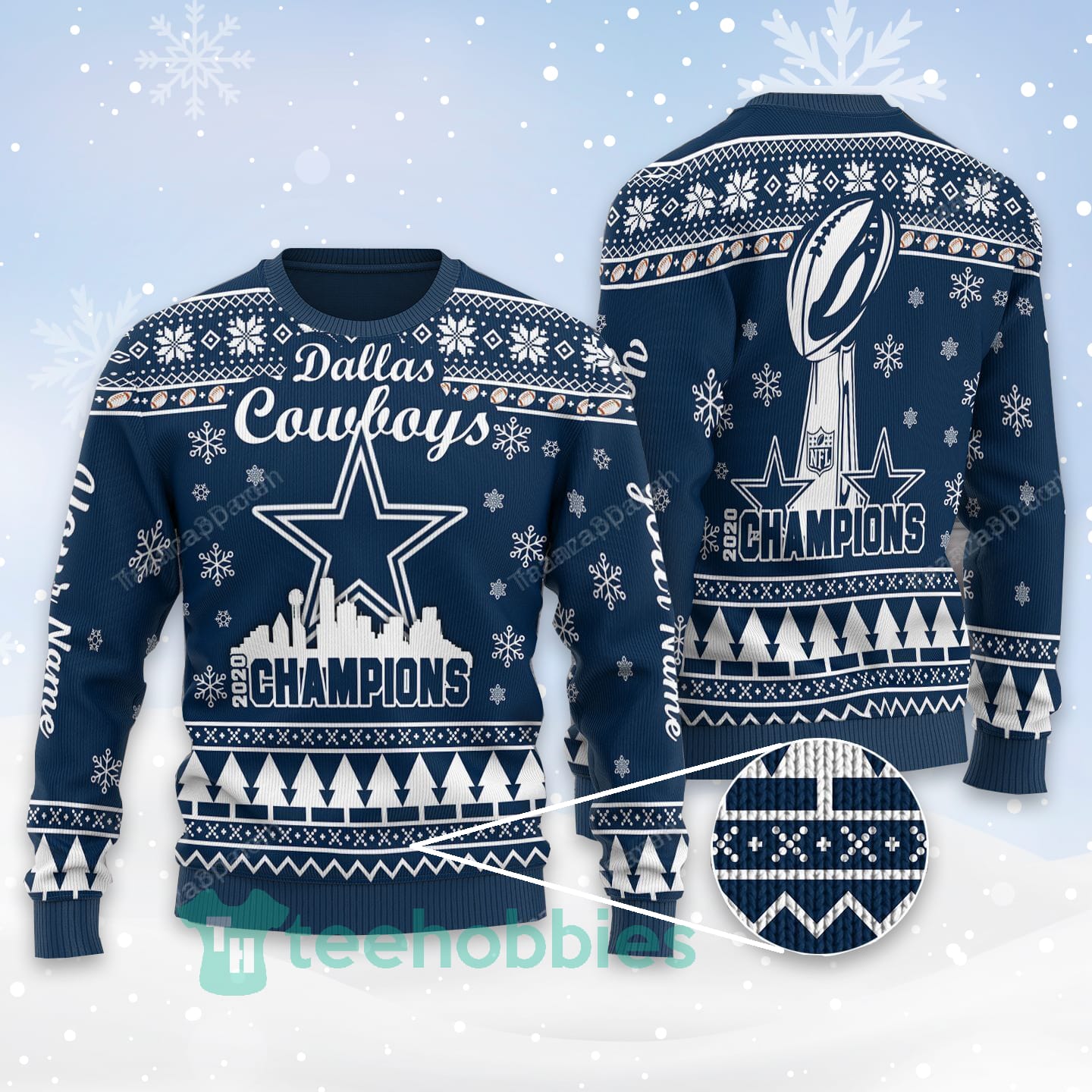 Custom Name Dallas Cowboys All Over Printed Christmas Sweater