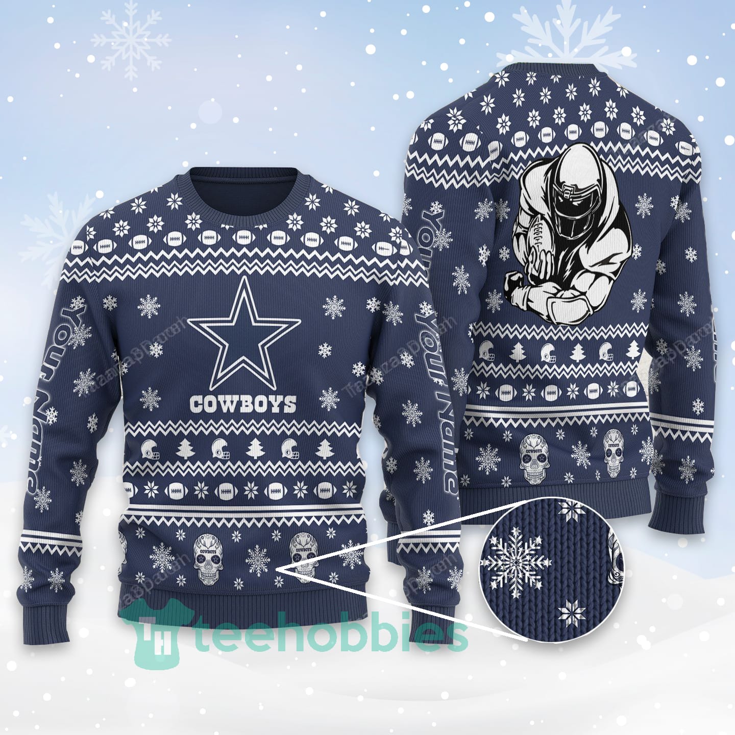 Custom Name Dallas Cowboys Personalized All Over Printed Christmas Sweater
