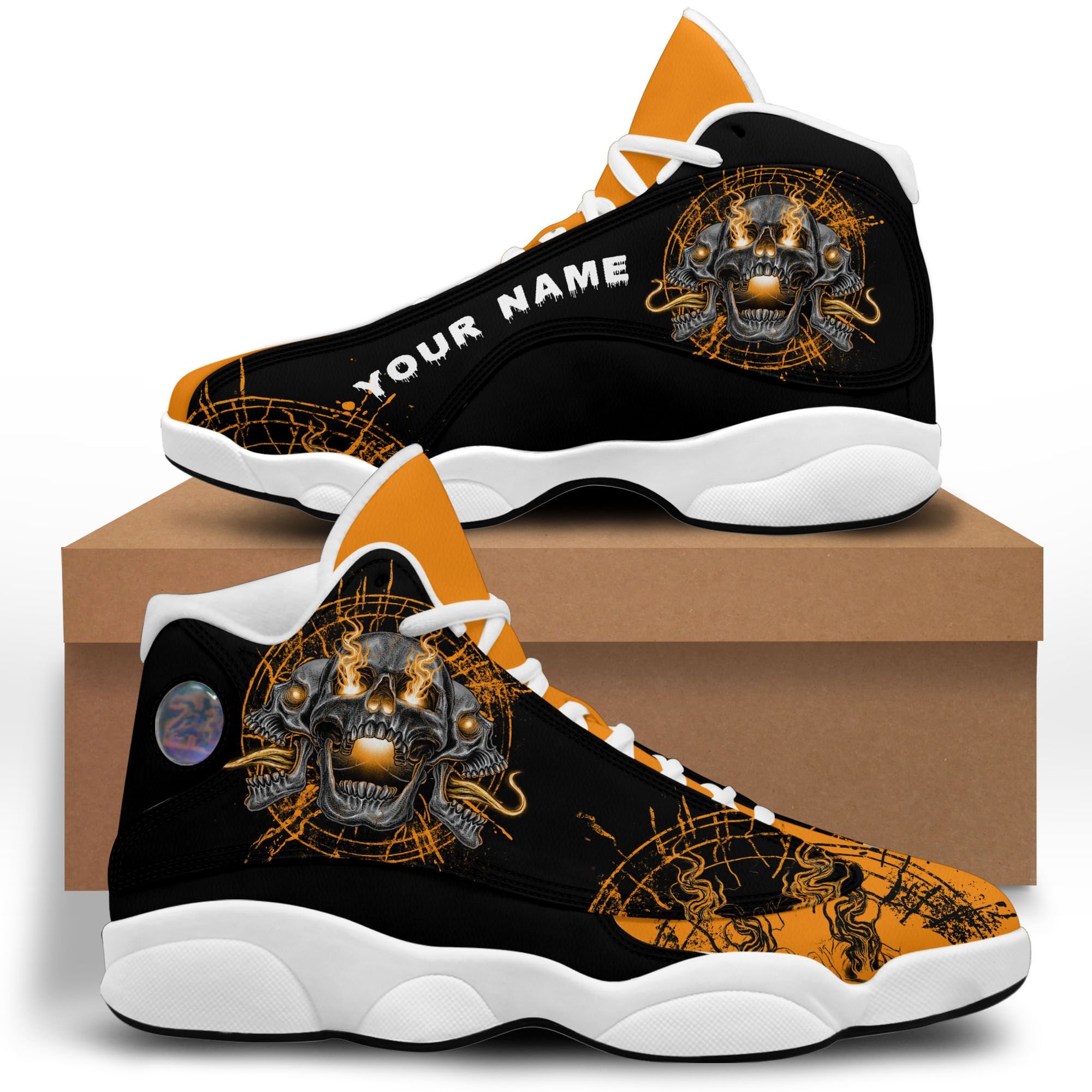 Custom Name Halloween Skull Best Gift For Halloween Air Jordan 13 Shoes - Men's Air Jordan 13 - Black