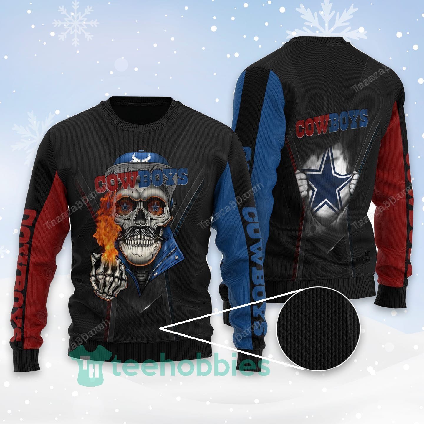 Dallas Cowboys Skull All Over Printed Christmas Sweater
