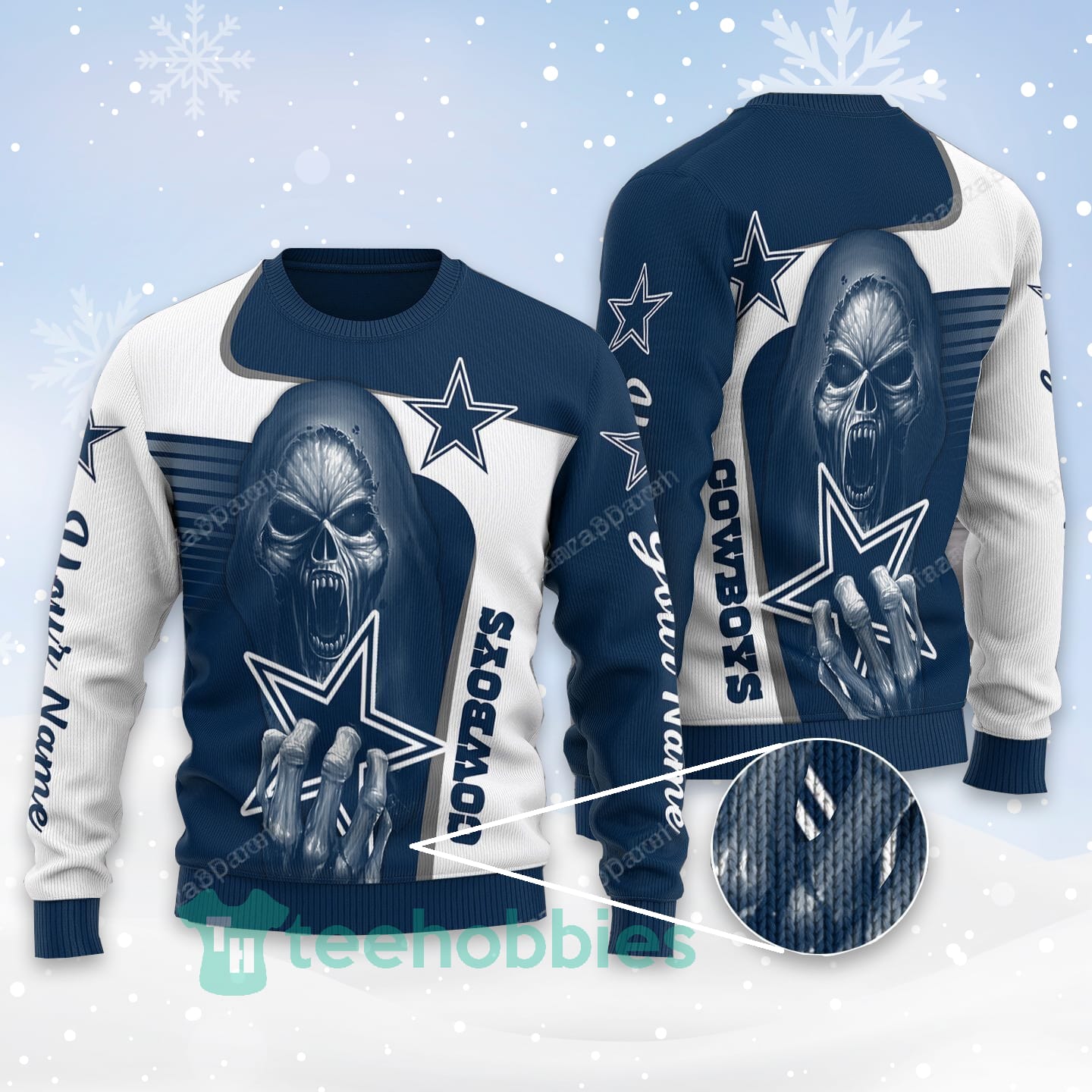 Dallas Cowboys Skull Personalized All Over Printed Christmas Sweater