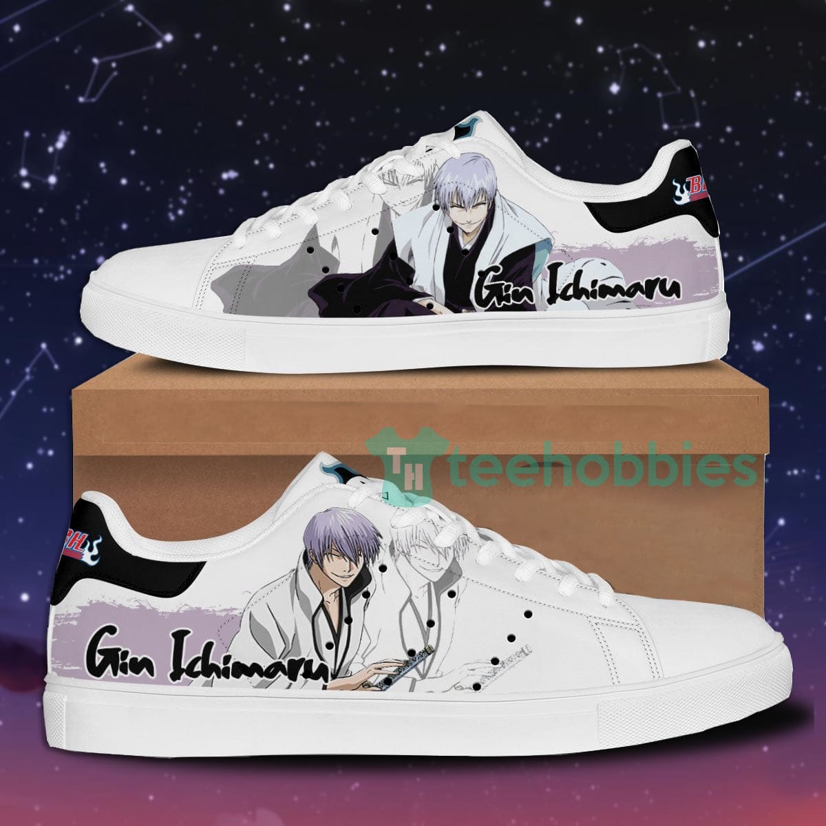Gin Ichimaru Custom Anime Bleach Skate Shoes For Men And Women Product photo 1