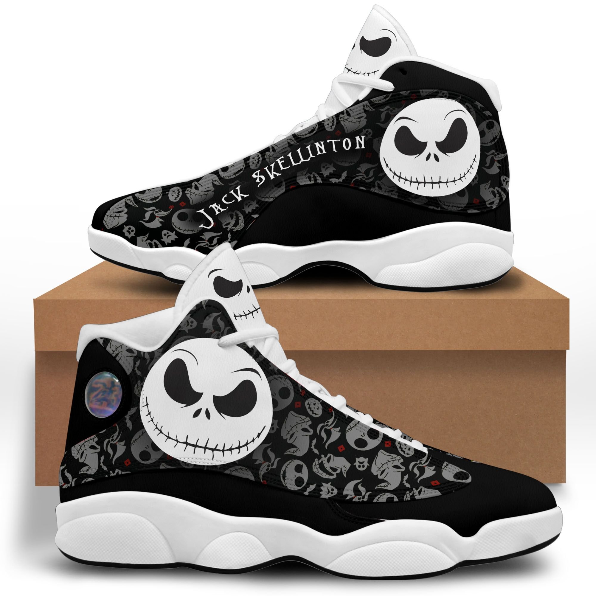 Halloween Character Jack Skellinton Air Jordan 13 Shoes - Men's Air Jordan 13 - Black