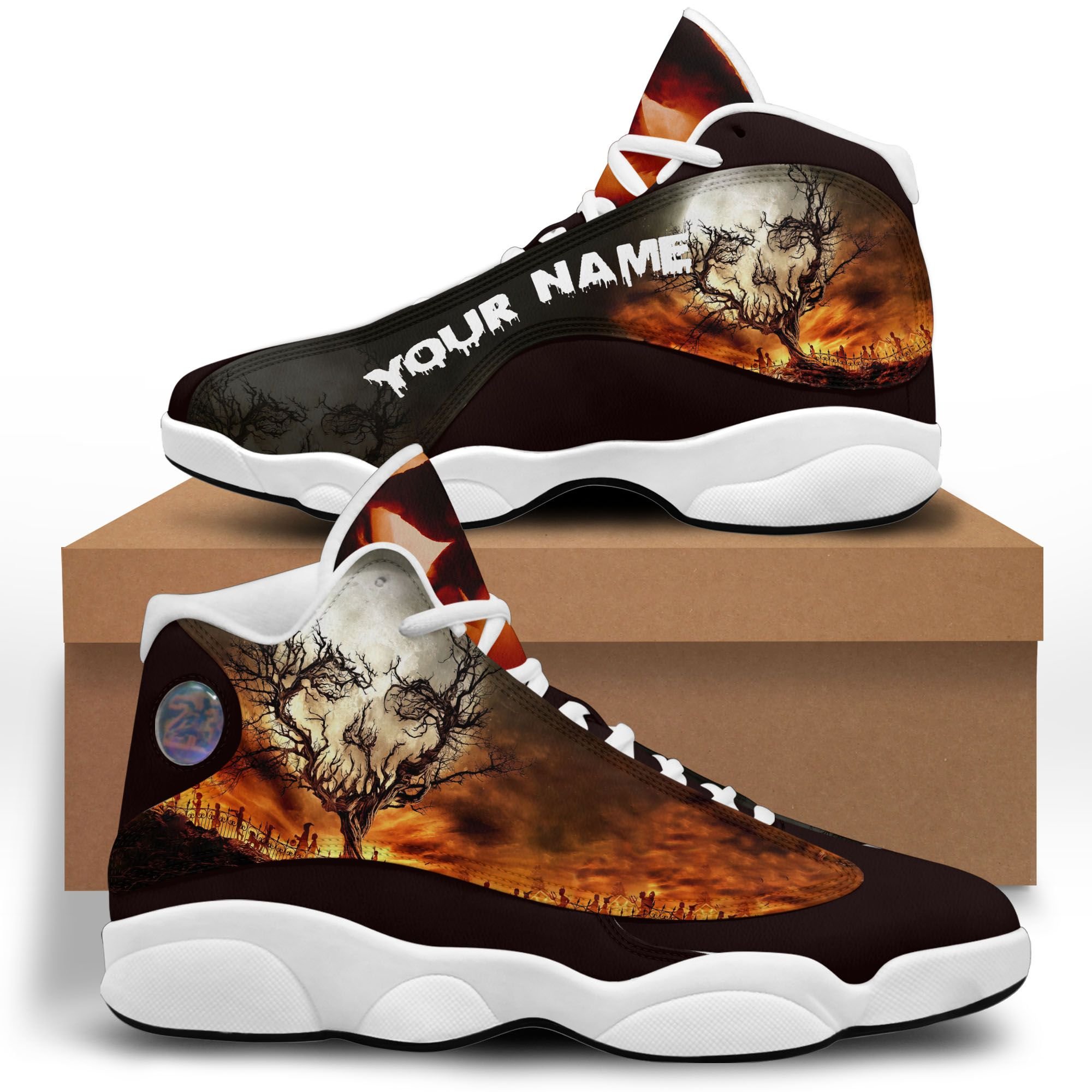 Halloween Skull Moon Gift For Halloween Air Jordan 13 Shoes - Men's Air Jordan 13 - Black