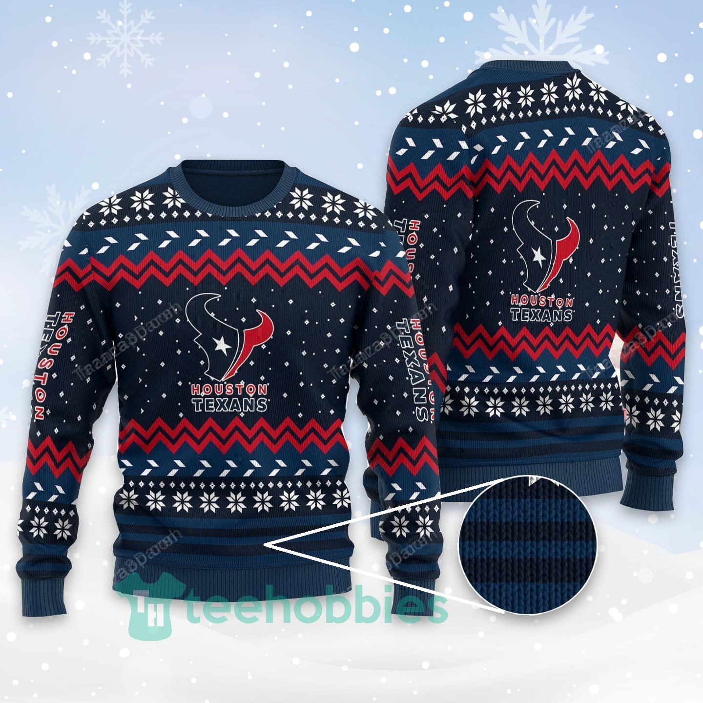 Houston Texans All Over Printed Navy Christmas Sweater
