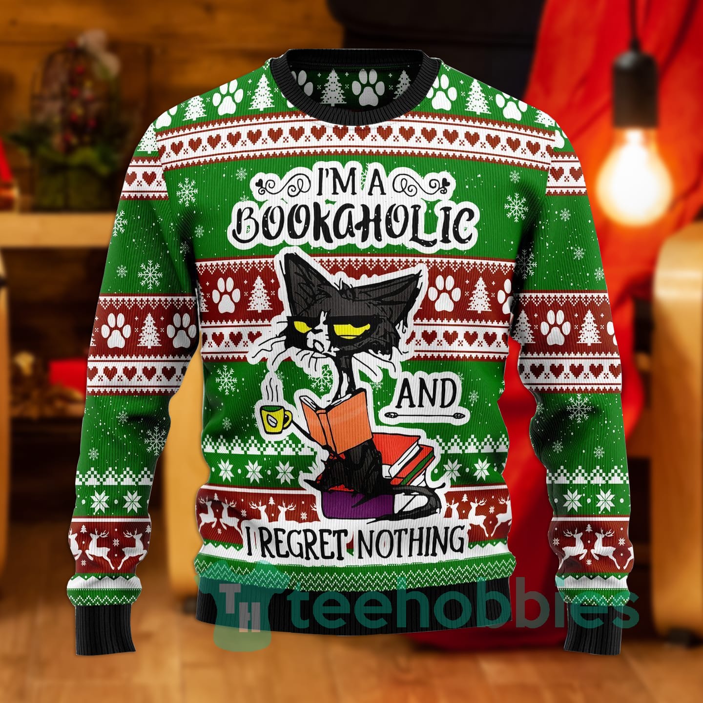 Im A Bookaholic Black Cat Christmas All Over Printed 3D Sweater