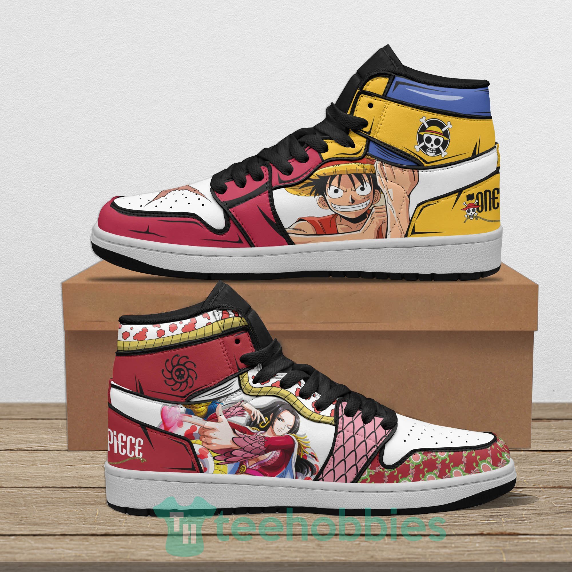 Luffy And Boa Hancock Anime Custom One Piece Air Jordan Hoghtop Shoes